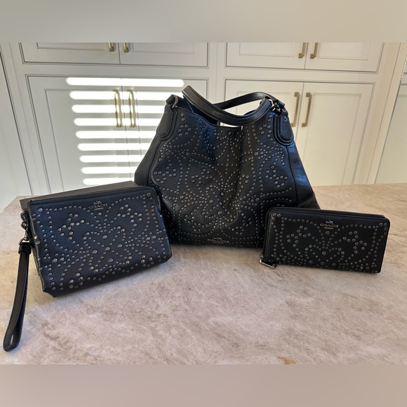 Coach Edie Studded Leather Shoulder Bag - Picture 7 of 12